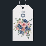 Waterverf marine en Blush Floral Bat Mitzvah Cadeaulabel<br><div class="desc">Trendy blush roze en navy blue floral bat mitzvah gift labels die aan uw gebeurtenisspecificaties kunnen worden aangepast.</div>