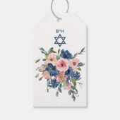 Waterverf marine en Blush Floral Bat Mitzvah Cadeaulabel (Voorkant)