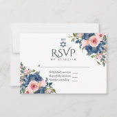 Waterverf marine en Blush Floral Bat Mitzvah RSVP Kaartje (Voorkant)