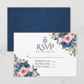 Waterverf marine en Blush Floral Bat Mitzvah RSVP Kaartje (Voorkant / Achterkant)