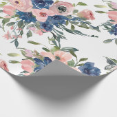 Waterverf marine en Blush Floral Cadeaupapier (Hoek)
