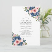 Waterverf marine en Blush Floral First Community Kaart (Staand voorkant)