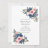 Waterverf marine en Blush Floral QR Code Wedding Kaart (Voorkant)