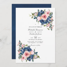 Waterverf marine en Blush Floral QR Code Wedding