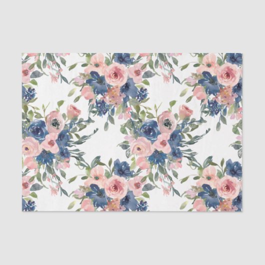 Waterverf marine en Blush Floral Tissuepapier (Voorkant)
