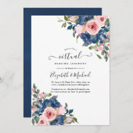 Waterverf marine en Blush Floral Virtual Wedding Kaart
