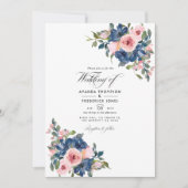 Waterverf marine en Blush Floral Wedding Foto Kaart (Voorkant)