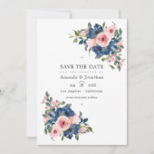 Waterverf marine en Blush Floral Wedding Foto Save The Date (Voorkant)
