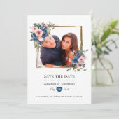 Waterverf marine en Blush Floral Wedding Foto Save The Date (Staand voorkant)