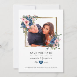 Waterverf marine en Blush Floral Wedding Foto Save The Date