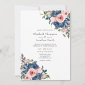 Waterverf marine en blush Floral Wedding Kaart (Voorkant)