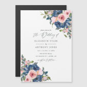 Waterverf marine en blush Floral Wedding Magnetische Uitnodiging (Voorkant / Achterkant)