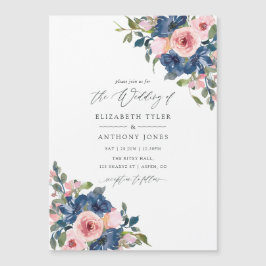 Waterverf marine en blush Floral Wedding Magnetische Uitnodiging