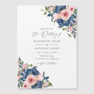 Waterverf marine en blush Floral Wedding Magnetische Uitnodiging