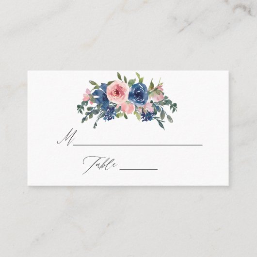 Waterverf marine en blush Floral Wedding Plaatskaartje (Voorkant)