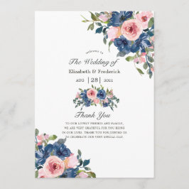 Waterverf marine en blush Floral Wedding Programmakaart