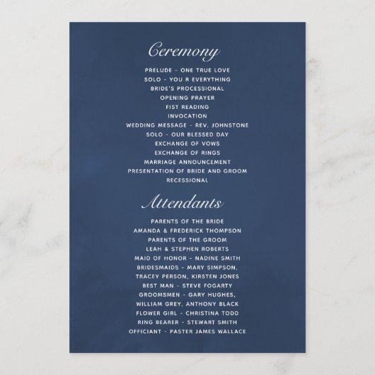 Waterverf marine en blush Floral Wedding Programmakaart (Achterkant)