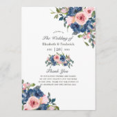Waterverf marine en blush Floral Wedding Programmakaart (Voorkant)