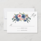 Waterverf marine en blush Floral Wedding RSVP Kaartje (Voorkant)