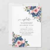 Waterverf marine en Blush Floral Wedding Update Kaart (Voorkant)