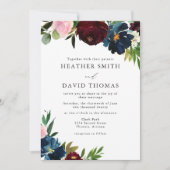 Waterverf marine en Bourgogne Flowers Wedding Kaart (Voorkant)