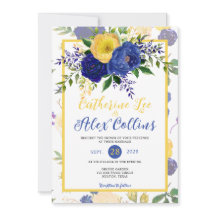 Waterverf marine en geelachtig gouden bruiloft