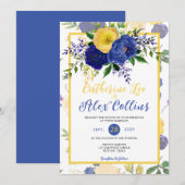 Waterverf marine en geelachtig gouden bruiloft kaart (Voorkant / Achterkant)