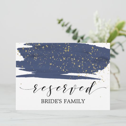 Waterverf marine en gouden bruiloft gereserveerd t kaart (Staand voorkant)
