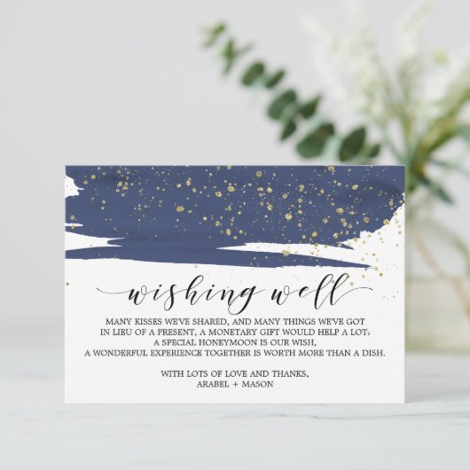 Waterverf marine en gouden bruiloft goed informatiekaartje (Staand voorkant)