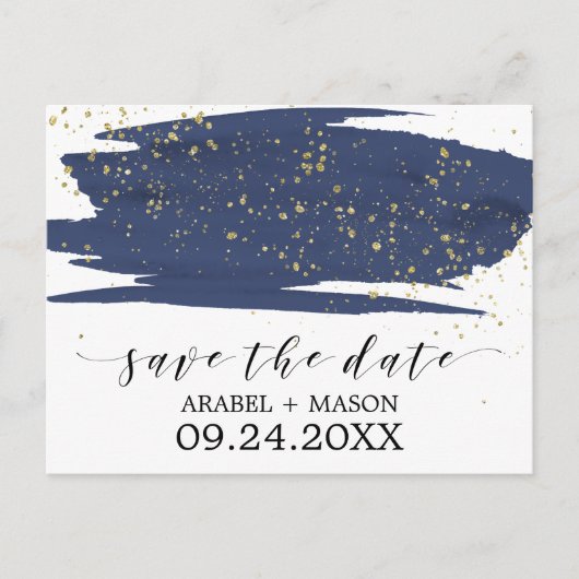 Waterverf marine en gouden bruiloft Save the Date Aankondigingskaart (Voorkant)