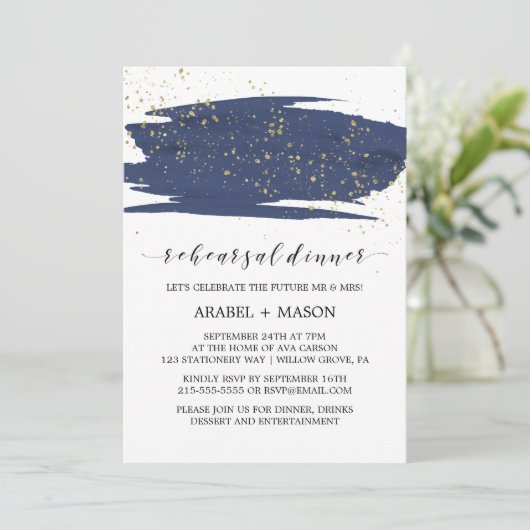 Waterverf marine en goudsparkle repetitie kaart (Staand voorkant)