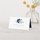 Waterverf marine en lichtblauw bloemenbruiloft plaatskaartje (Achterkant)