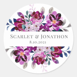 Waterverf marine en Paarse Floral Wedding Ronde Sticker