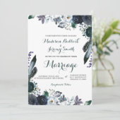 Waterverf marine Floral Wedding Invitation Kaart (Staand voorkant)