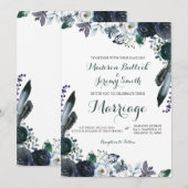 Waterverf marine Floral Wedding Invitation Kaart (Voorkant / Achterkant)
