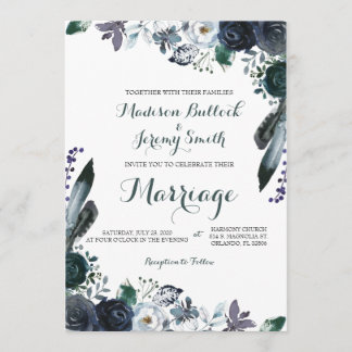 Waterverf marine Floral Wedding Invitation Kaart