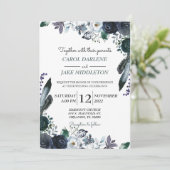 Waterverf marine Floral Wedding Invitation Kaart (Staand voorkant)