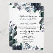 Waterverf marine Floral Wedding Invitation Kaart (Voorkant / Achterkant)
