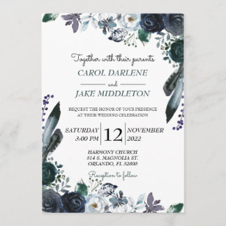 Waterverf marine Floral Wedding Invitation Kaart