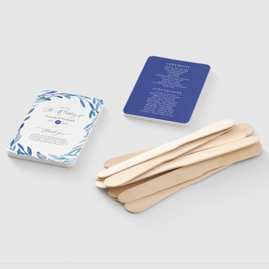 Waterverf marine Indigo verlaat bruiloft programma Handwaaier (Niet-gemonteerd)