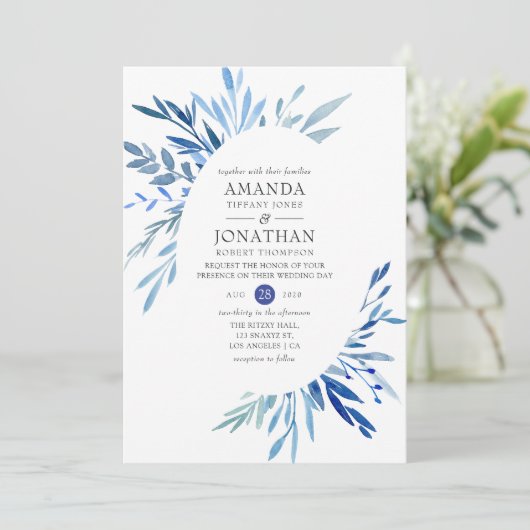 Waterverf marine indigoleves bruiloft kaart (Staand voorkant)