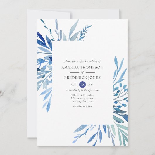 Waterverf marine indigoleves bruiloft kaart (Voorkant)