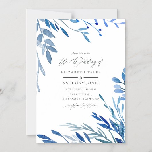 Waterverf marine indigoleves bruiloft magnetische uitnodiging (Voorkant)