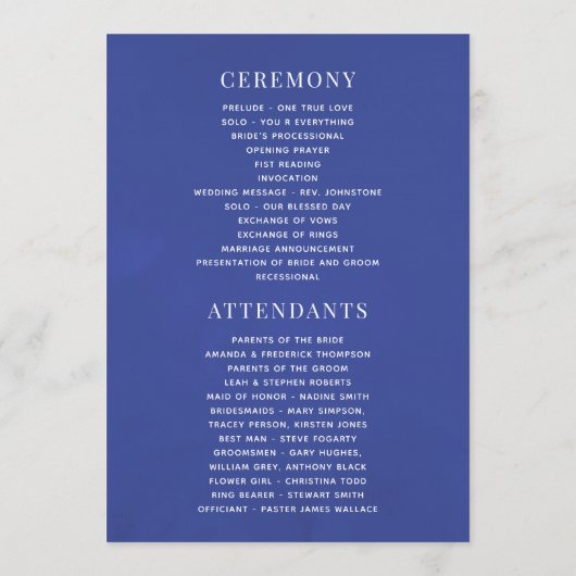 Waterverf marine indigoleves bruiloft programmakaart (Achterkant)