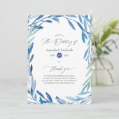 Waterverf marine indigoleves bruiloft programmakaart (Staand voorkant)