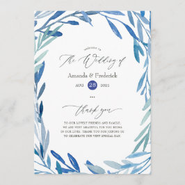 Waterverf marine indigoleves bruiloft programmakaart