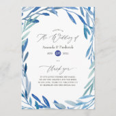 Waterverf marine indigoleves bruiloft programmakaart (Voorkant)