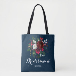Waterverf marine rood boeket bruiloft bruidsmeisje tote bag
