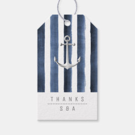 Waterverf marine streept nautische strandbruiloft cadeaulabel