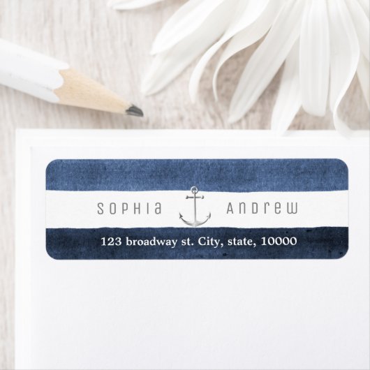 Waterverf marine streept nautische strandbruiloft etiket (Insitu)